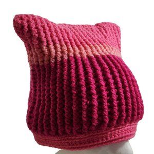 Pink Kitten Knit Cat Beanie Slouchy Hat
